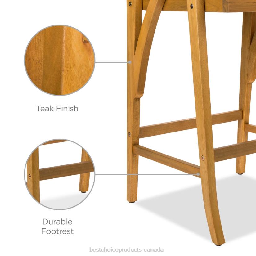 4LT2937 Brown Best Choice Products Set of 2 Outdoor Acacia Wood Bar Stools Chairs w/ Weather-Resistant Cushions