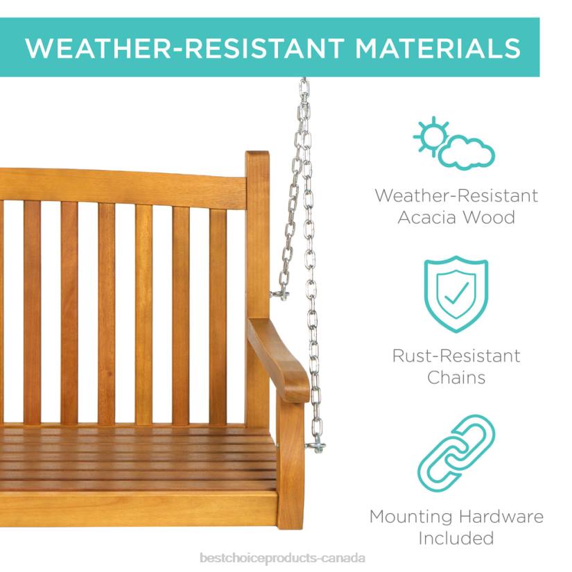 4LT2942 Brown Best Choice Products Wooden Curved Back Hanging Porch Swing Bench w/ Mounting Chains