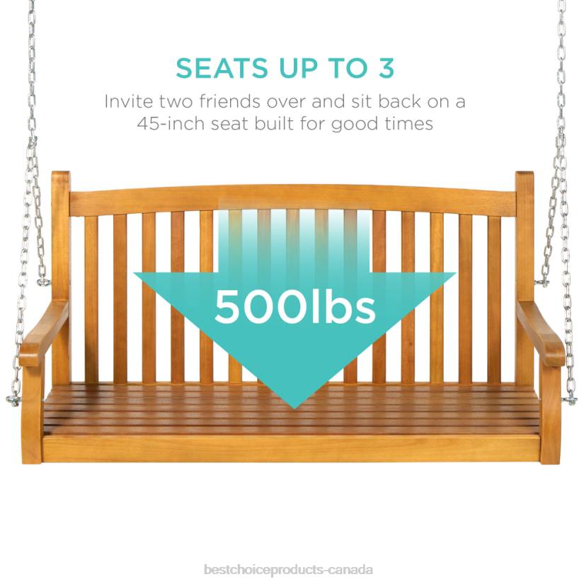 4LT2942 Brown Best Choice Products Wooden Curved Back Hanging Porch Swing Bench w/ Mounting Chains