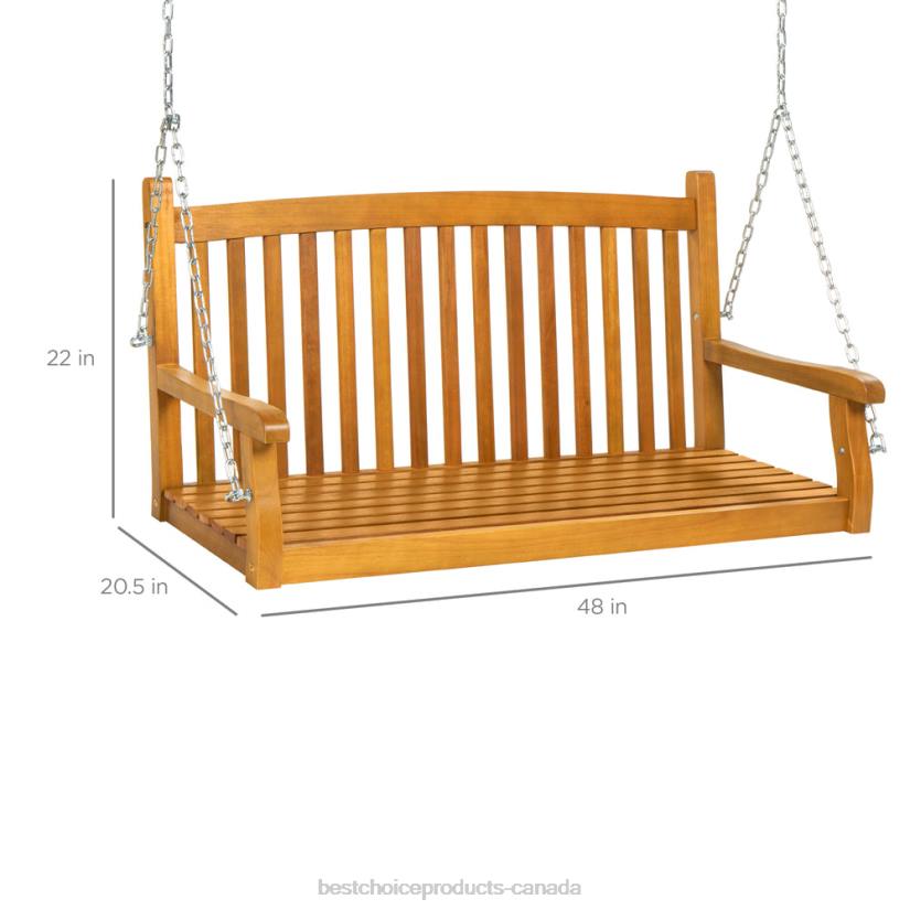 4LT2942 Brown Best Choice Products Wooden Curved Back Hanging Porch Swing Bench w/ Mounting Chains