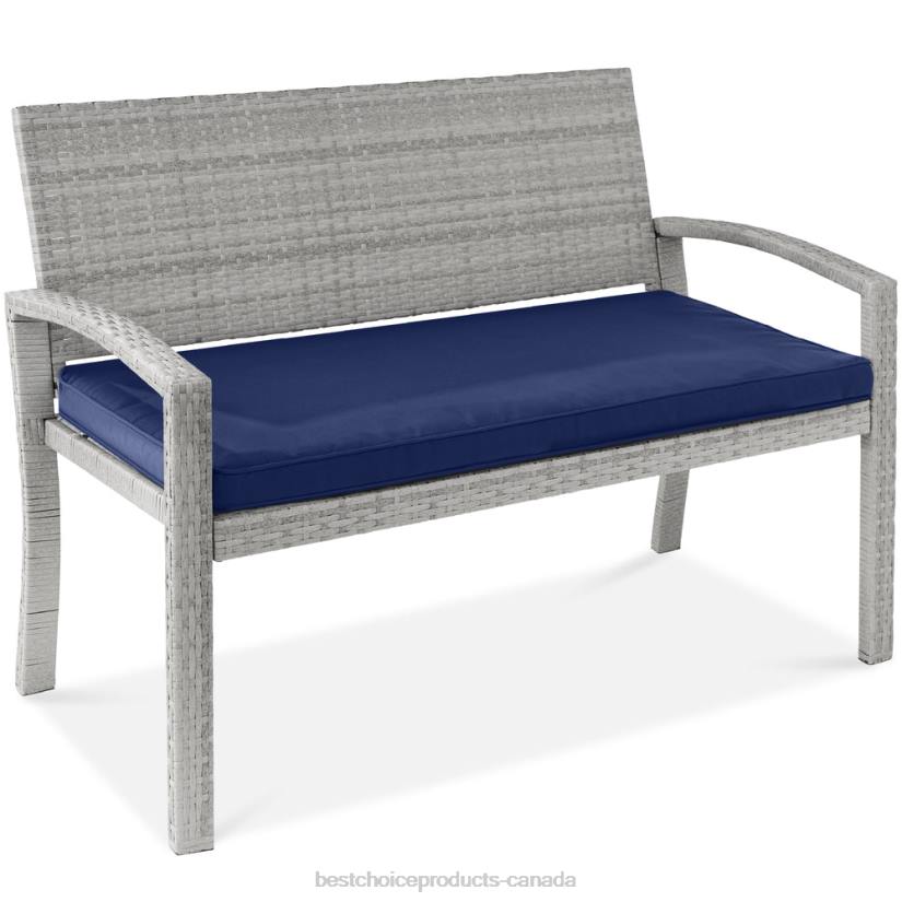 4LT2946 Gray/Navy Best Choice Products 2-Person Wicker Porch Bench for Outdoor, Garden w/ 700lb Capacity