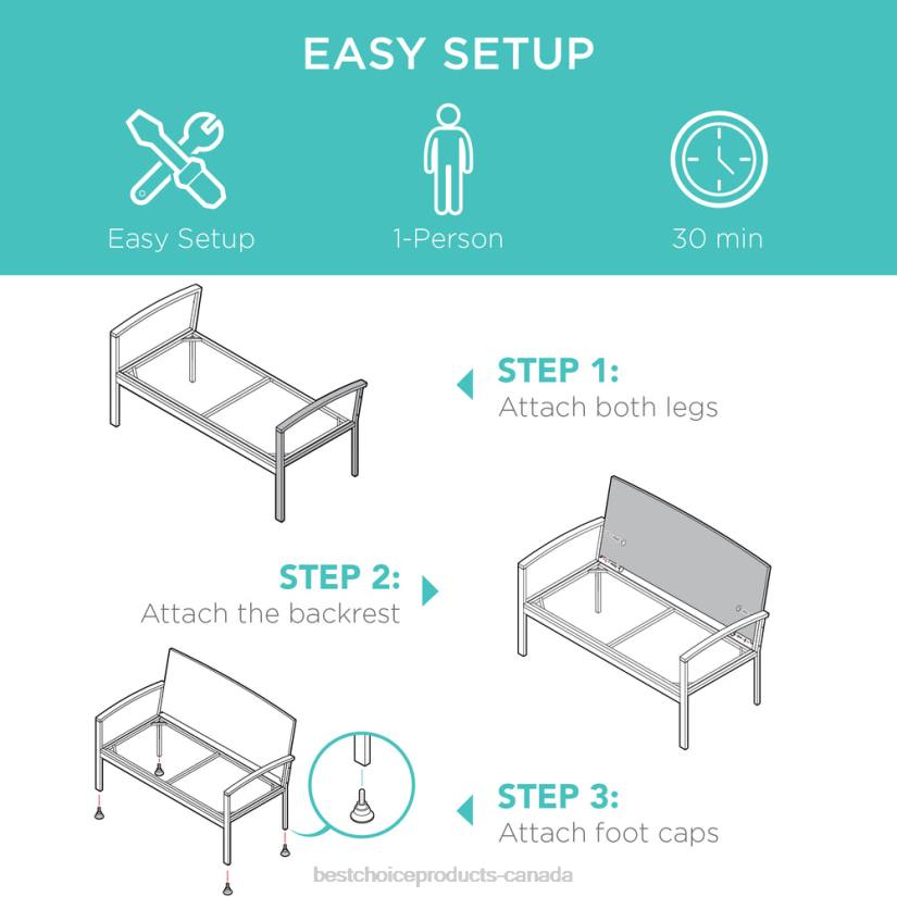 4LT2946 Gray/Navy Best Choice Products 2-Person Wicker Porch Bench for Outdoor, Garden w/ 700lb Capacity