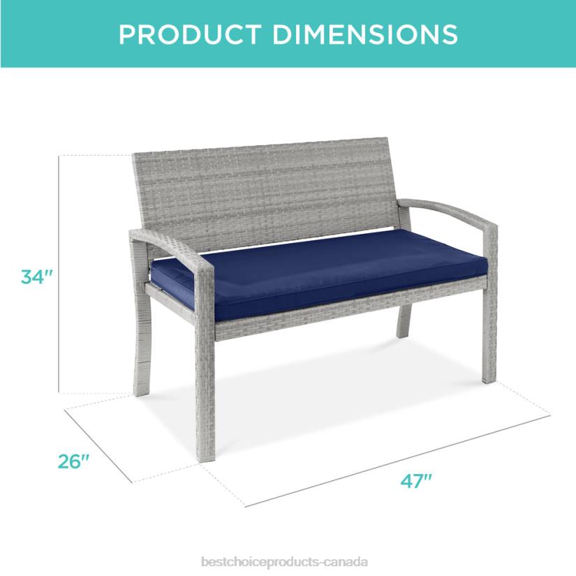 4LT2946 Gray/Navy Best Choice Products 2-Person Wicker Porch Bench for Outdoor, Garden w/ 700lb Capacity