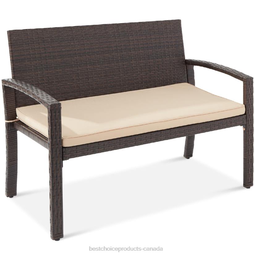 4LT2947 Brown/Tan Best Choice Products 2-Person Wicker Porch Bench for Outdoor, Garden w/ 700lb Capacity