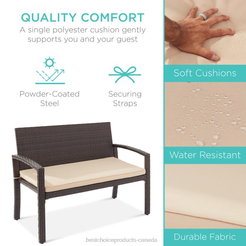 4LT2947 Brown/Tan Best Choice Products 2-Person Wicker Porch Bench for Outdoor, Garden w/ 700lb Capacity