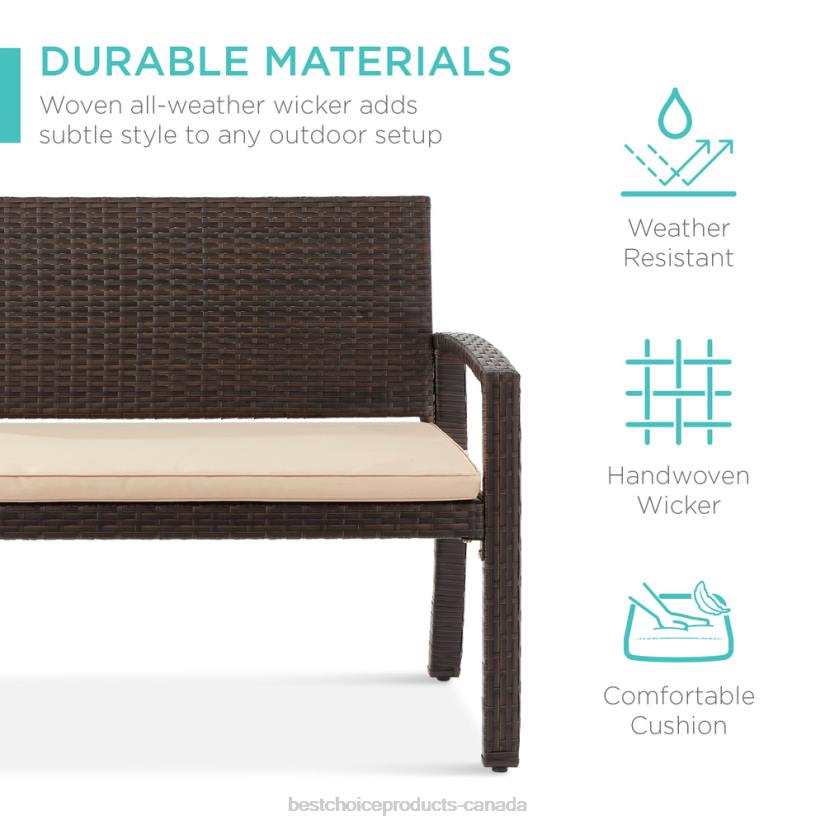 4LT2947 Brown/Tan Best Choice Products 2-Person Wicker Porch Bench for Outdoor, Garden w/ 700lb Capacity