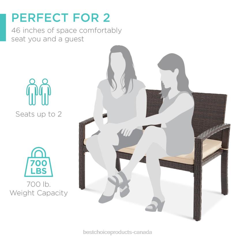 4LT2947 Brown/Tan Best Choice Products 2-Person Wicker Porch Bench for Outdoor, Garden w/ 700lb Capacity