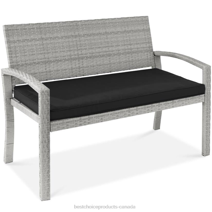 4LT2948 Gray/Black Best Choice Products 2-Person Wicker Porch Bench for Outdoor, Garden w/ 700lb Capacity
