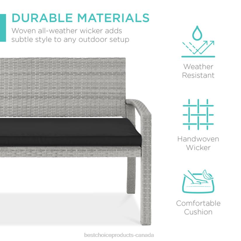 4LT2948 Gray/Black Best Choice Products 2-Person Wicker Porch Bench for Outdoor, Garden w/ 700lb Capacity