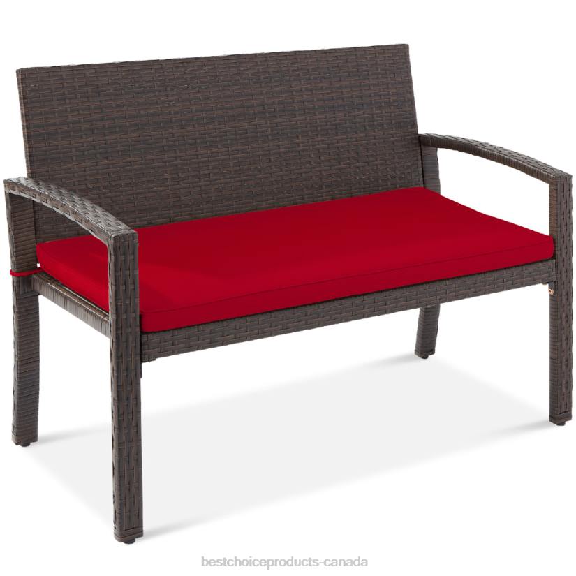 4LT2949 Brown/Red Best Choice Products 2-Person Wicker Porch Bench for Outdoor, Garden w/ 700lb Capacity