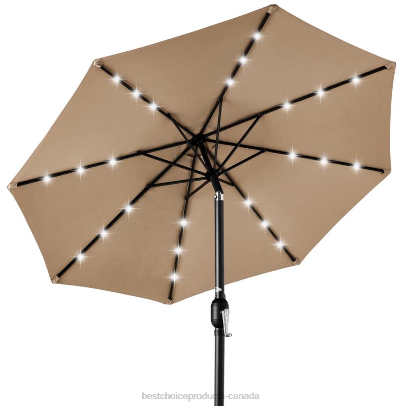 4LT21334 Tan Best Choice Products Solar LED Lighted Patio Umbrella w/ Tilt Adjustment, UV-Resistance