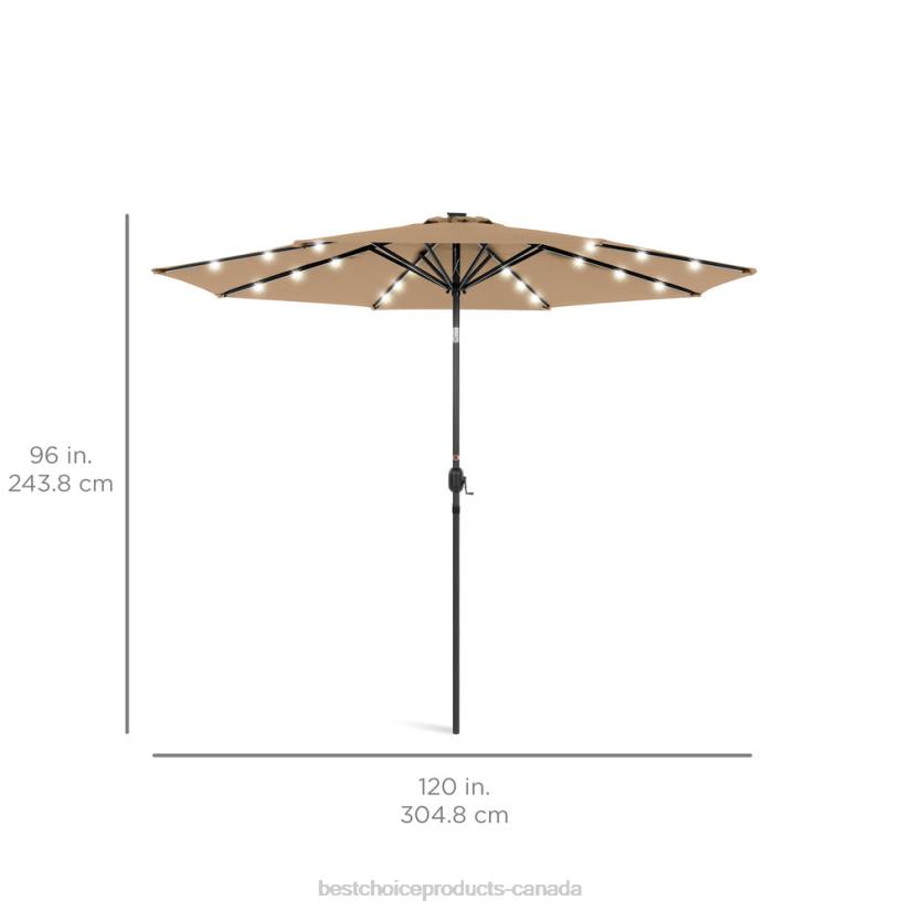 4LT21334 Tan Best Choice Products Solar LED Lighted Patio Umbrella w/ Tilt Adjustment, UV-Resistance