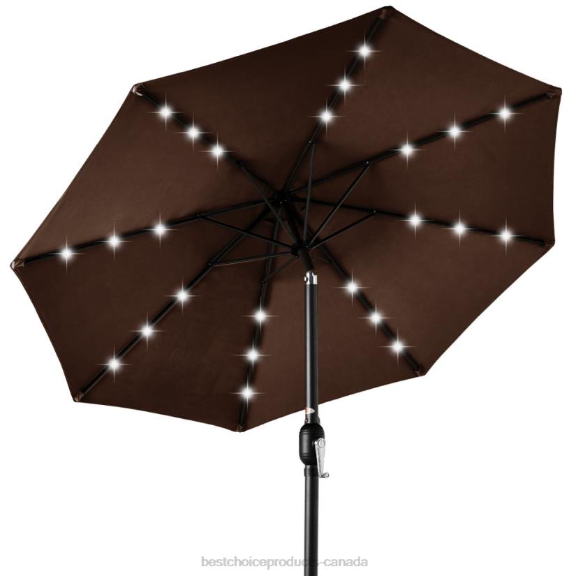4LT21335 Brown Best Choice Products Solar LED Lighted Patio Umbrella w/ Tilt Adjustment, UV-Resistance