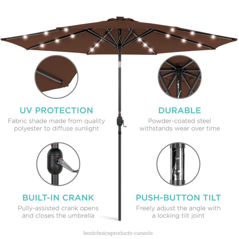 4LT21335 Brown Best Choice Products Solar LED Lighted Patio Umbrella w/ Tilt Adjustment, UV-Resistance