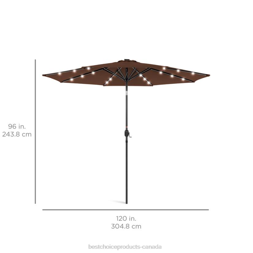 4LT21335 Brown Best Choice Products Solar LED Lighted Patio Umbrella w/ Tilt Adjustment, UV-Resistance