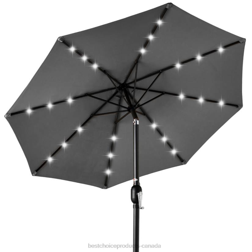 4LT21338 Gray Best Choice Products Solar LED Lighted Patio Umbrella w/ Tilt Adjustment, UV-Resistance