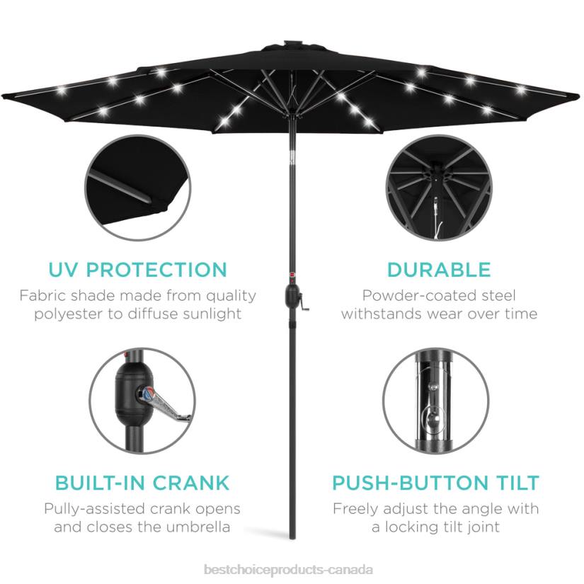 4LT21339 Black Best Choice Products Solar LED Lighted Patio Umbrella w/ Tilt Adjustment, UV-Resistance