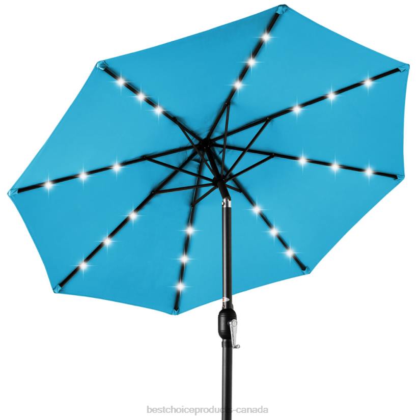 4LT21340 Sky Blue Best Choice Products Solar LED Lighted Patio Umbrella w/ Tilt Adjustment, UV-Resistance
