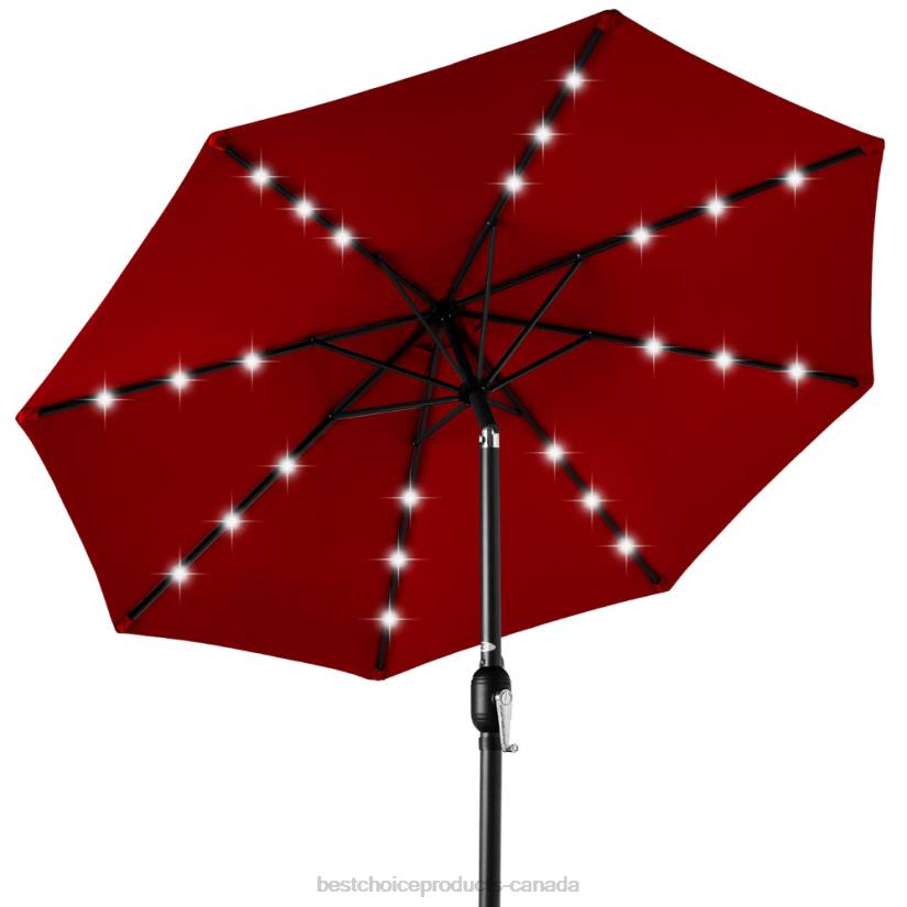 4LT21341 Red Best Choice Products Solar LED Lighted Patio Umbrella w/ Tilt Adjustment, UV-Resistance
