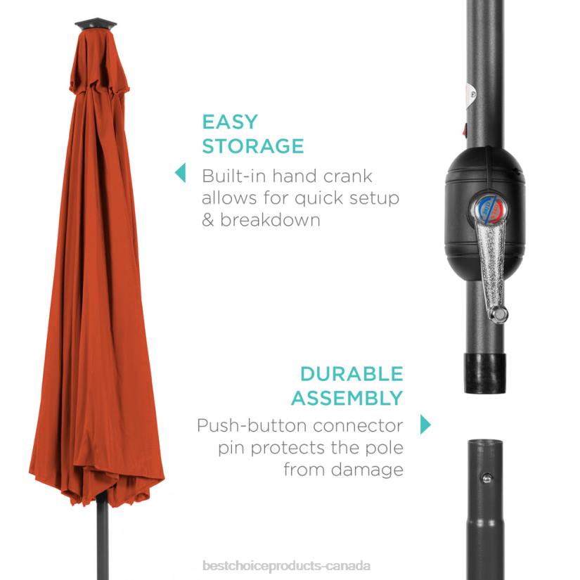 4LT21342 Rust Best Choice Products Solar LED Lighted Patio Umbrella w/ Tilt Adjustment, UV-Resistance