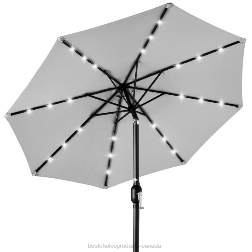4LT21344 Fog Gray Best Choice Products Solar LED Lighted Patio Umbrella w/ Tilt Adjustment, UV-Resistance