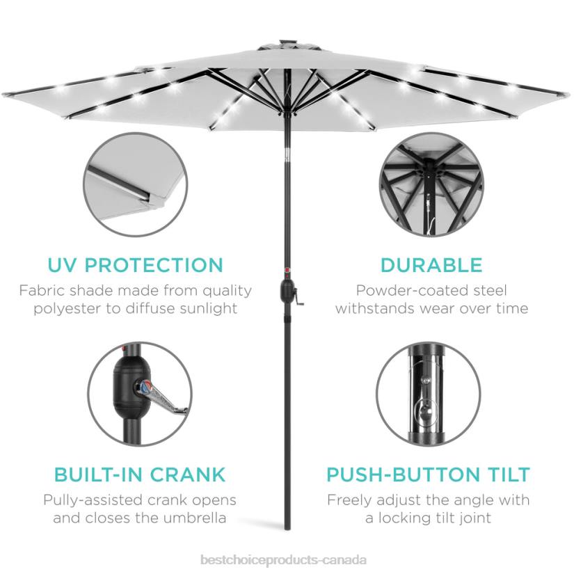4LT21344 Fog Gray Best Choice Products Solar LED Lighted Patio Umbrella w/ Tilt Adjustment, UV-Resistance
