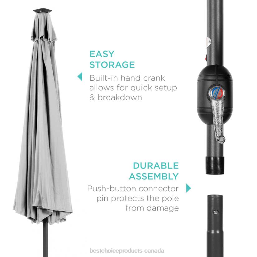 4LT21344 Fog Gray Best Choice Products Solar LED Lighted Patio Umbrella w/ Tilt Adjustment, UV-Resistance