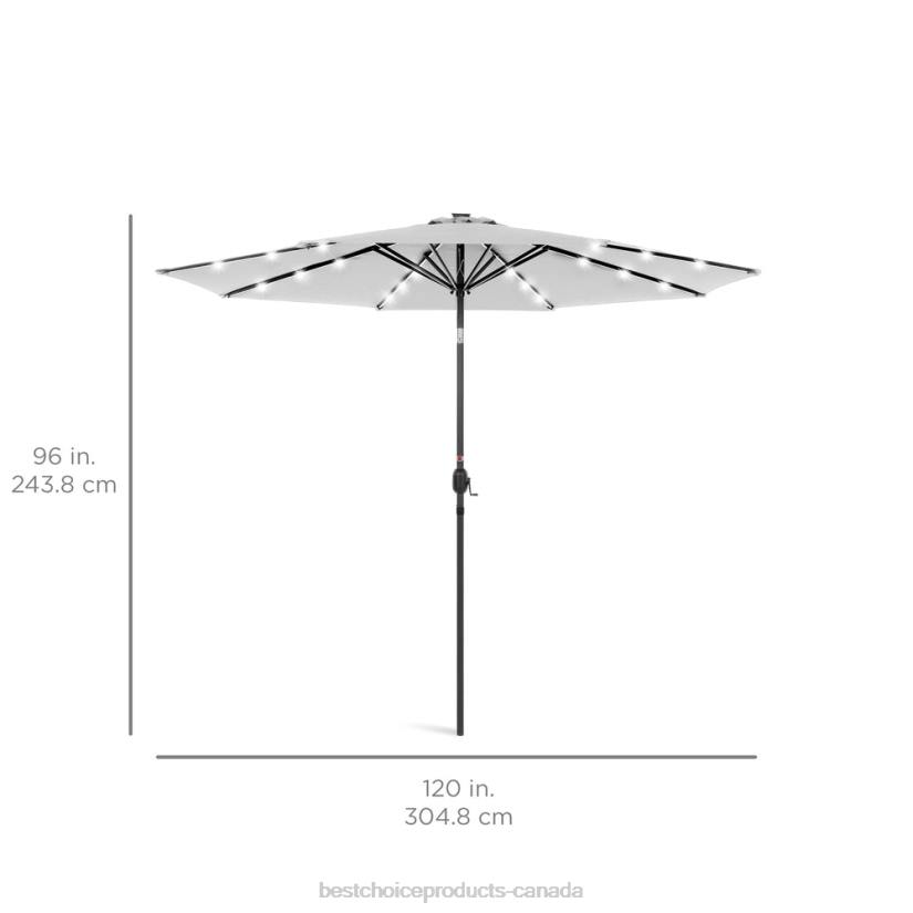 4LT21344 Fog Gray Best Choice Products Solar LED Lighted Patio Umbrella w/ Tilt Adjustment, UV-Resistance