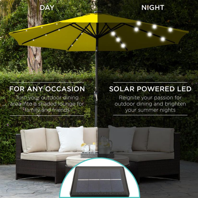 4LT21346 Yellow Best Choice Products Solar LED Lighted Patio Umbrella w/ Tilt Adjustment, UV-Resistance