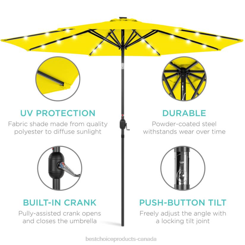 4LT21346 Yellow Best Choice Products Solar LED Lighted Patio Umbrella w/ Tilt Adjustment, UV-Resistance