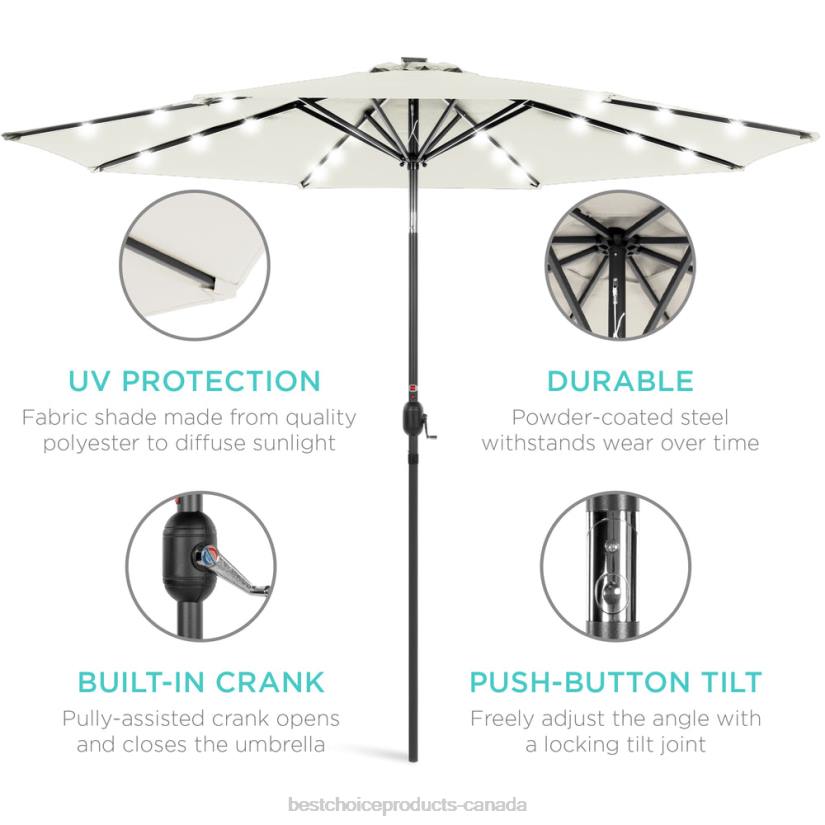 4LT21347 Ivory Best Choice Products Solar LED Lighted Patio Umbrella w/ Tilt Adjustment, UV-Resistance