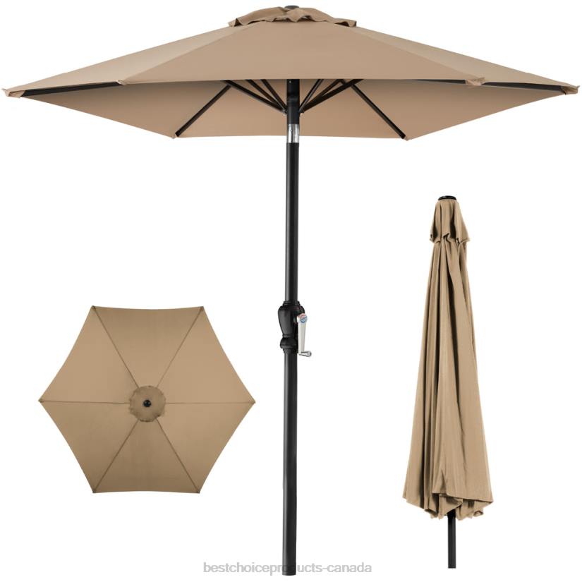 4LT21366 Tan Best Choice Products Outdoor Steel Market Patio Umbrella Decoration w/ Tilt, Crank Lift