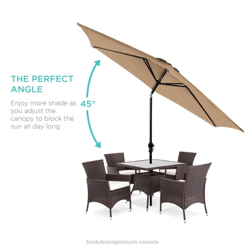 4LT21366 Tan Best Choice Products Outdoor Steel Market Patio Umbrella Decoration w/ Tilt, Crank Lift