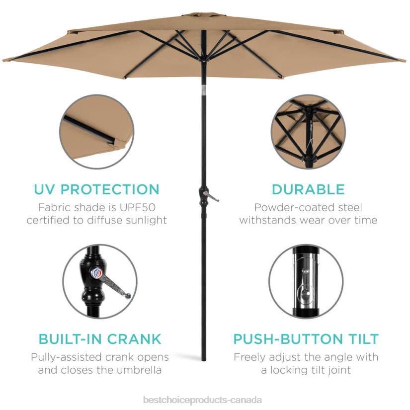 4LT21366 Tan Best Choice Products Outdoor Steel Market Patio Umbrella Decoration w/ Tilt, Crank Lift