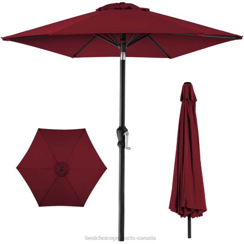 4LT21367 Burgundy Best Choice Products Outdoor Steel Market Patio Umbrella Decoration w/ Tilt, Crank Lift