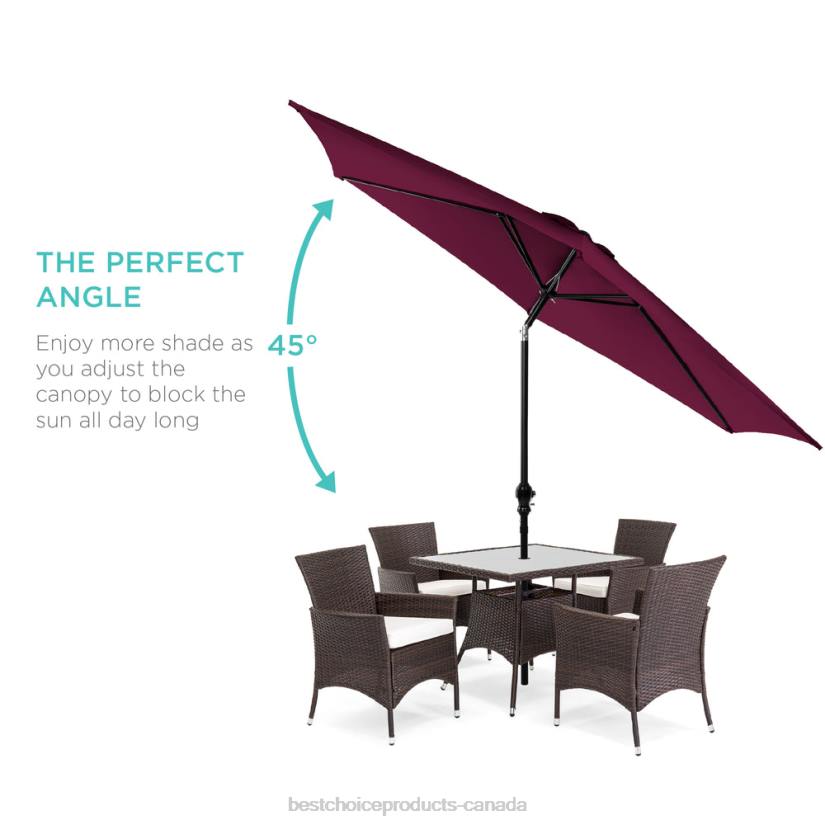 4LT21367 Burgundy Best Choice Products Outdoor Steel Market Patio Umbrella Decoration w/ Tilt, Crank Lift