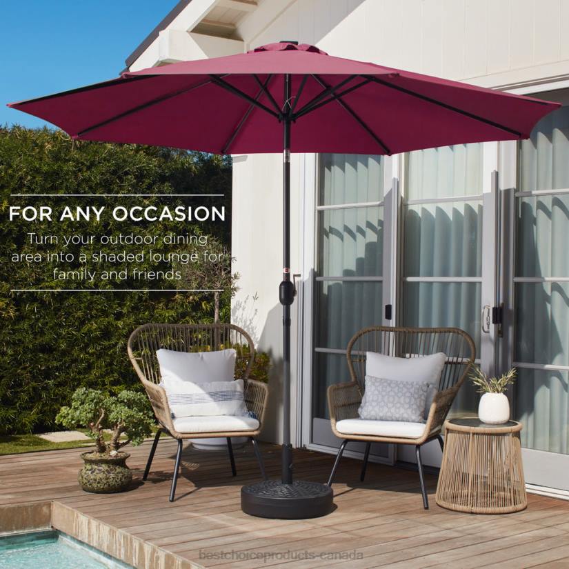 4LT21367 Burgundy Best Choice Products Outdoor Steel Market Patio Umbrella Decoration w/ Tilt, Crank Lift