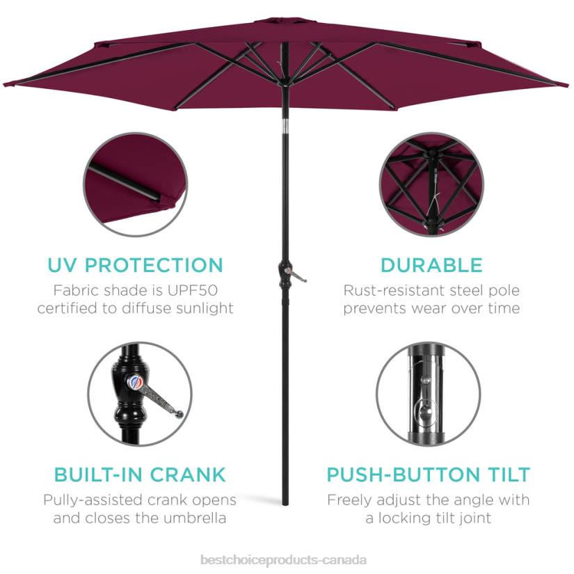 4LT21367 Burgundy Best Choice Products Outdoor Steel Market Patio Umbrella Decoration w/ Tilt, Crank Lift