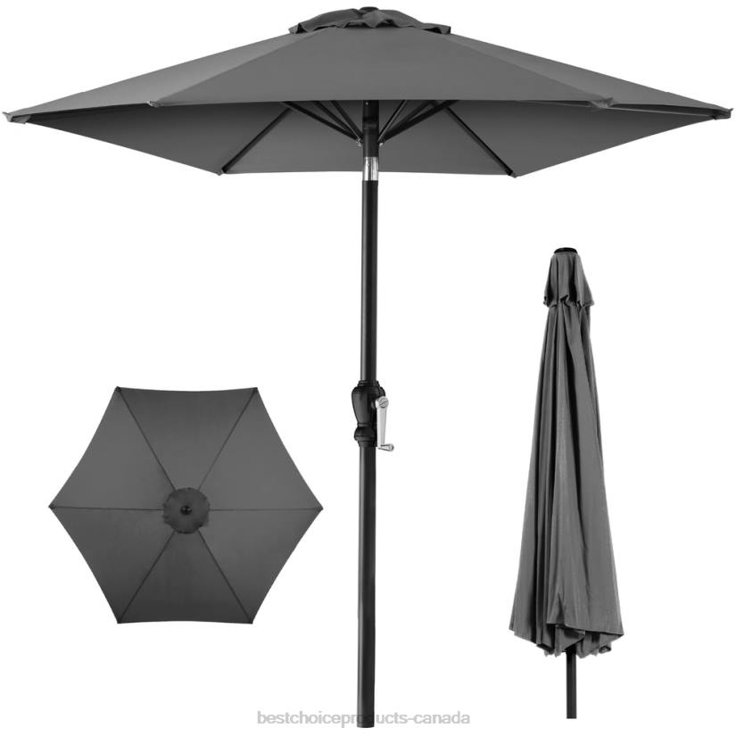 4LT21368 Gray Best Choice Products Outdoor Steel Market Patio Umbrella Decoration w/ Tilt, Crank Lift