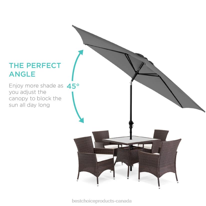 4LT21368 Gray Best Choice Products Outdoor Steel Market Patio Umbrella Decoration w/ Tilt, Crank Lift