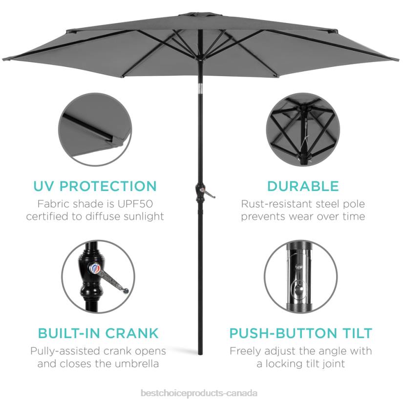 4LT21368 Gray Best Choice Products Outdoor Steel Market Patio Umbrella Decoration w/ Tilt, Crank Lift