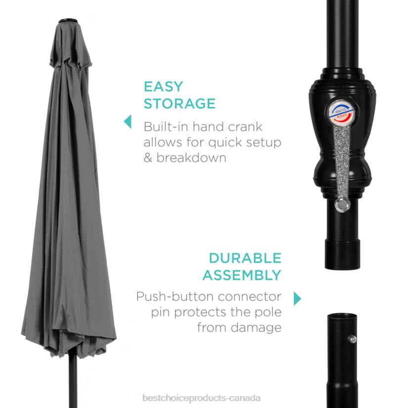 4LT21368 Gray Best Choice Products Outdoor Steel Market Patio Umbrella Decoration w/ Tilt, Crank Lift