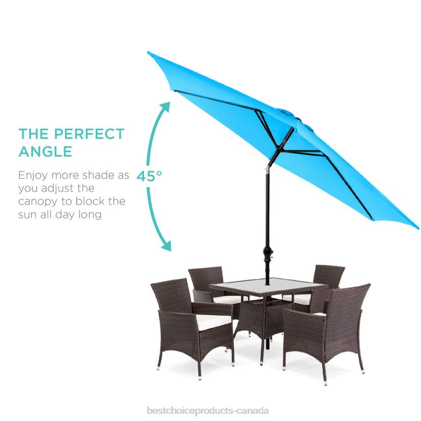 4LT21369 Sky Blue Best Choice Products Outdoor Steel Market Patio Umbrella Decoration w/ Tilt, Crank Lift