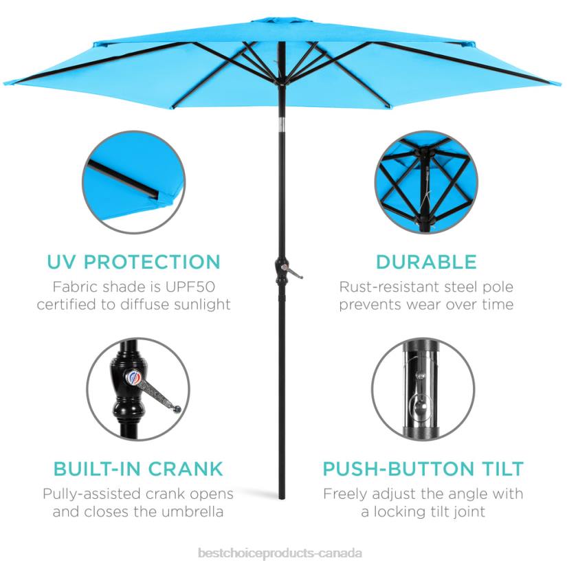 4LT21369 Sky Blue Best Choice Products Outdoor Steel Market Patio Umbrella Decoration w/ Tilt, Crank Lift