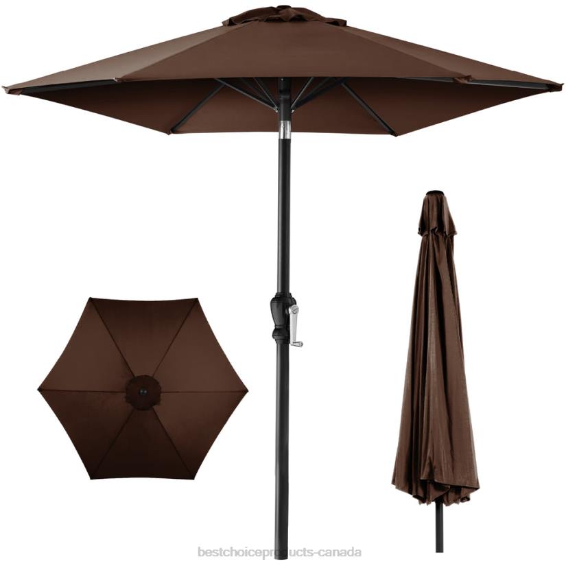 4LT21370 Brown Best Choice Products Outdoor Steel Market Patio Umbrella Decoration w/ Tilt, Crank Lift