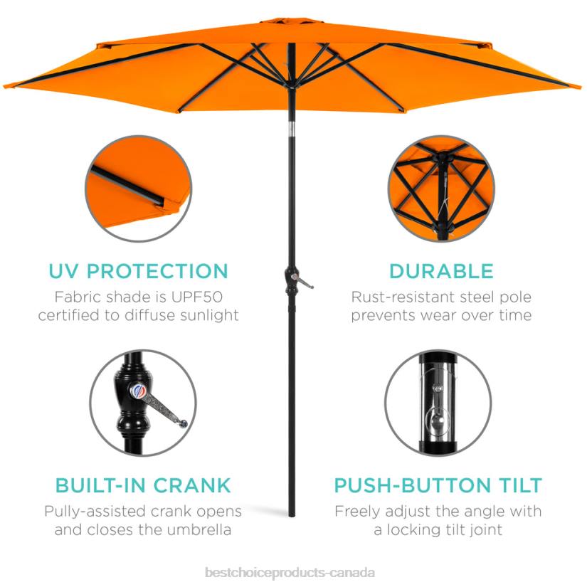 4LT21373 Orange Best Choice Products Outdoor Steel Market Patio Umbrella Decoration w/ Tilt, Crank Lift