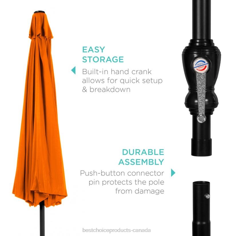 4LT21373 Orange Best Choice Products Outdoor Steel Market Patio Umbrella Decoration w/ Tilt, Crank Lift