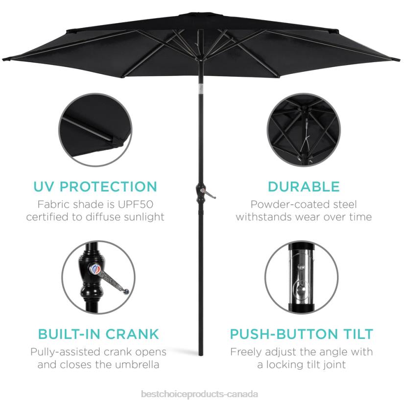 4LT21375 Black Best Choice Products Outdoor Steel Market Patio Umbrella Decoration w/ Tilt, Crank Lift