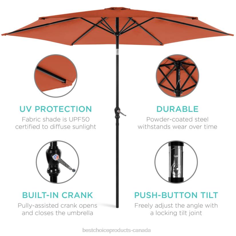 4LT21376 Rust Best Choice Products Outdoor Steel Market Patio Umbrella Decoration w/ Tilt, Crank Lift