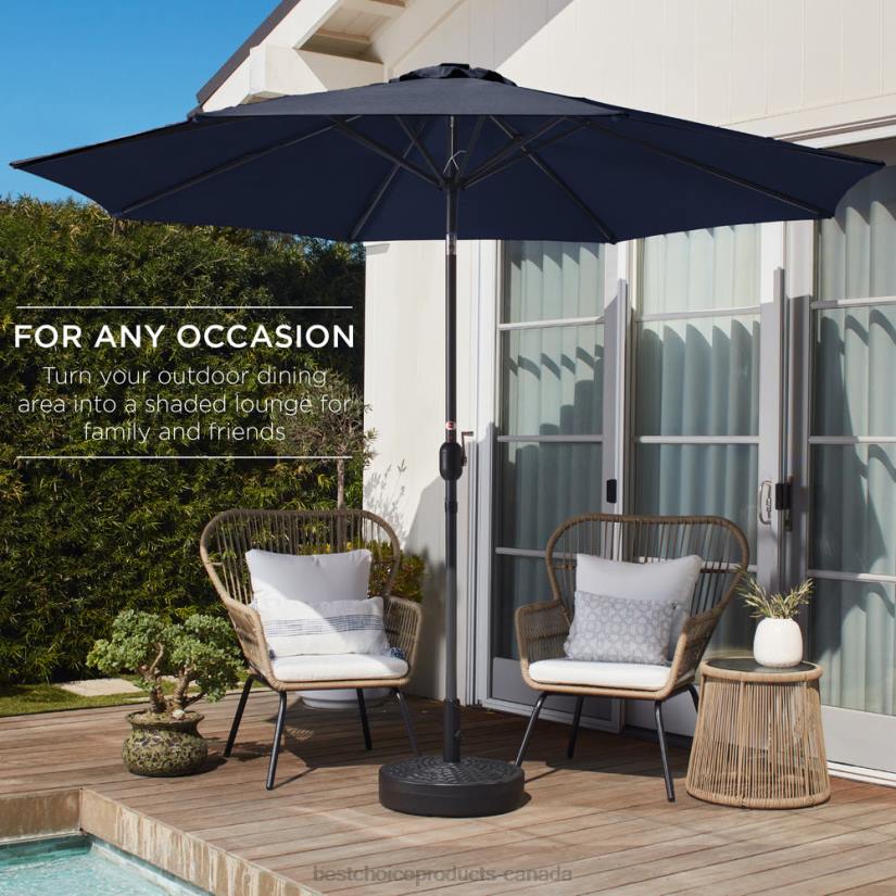 4LT21377 Navy Blue Best Choice Products Outdoor Steel Market Patio Umbrella Decoration w/ Tilt, Crank Lift